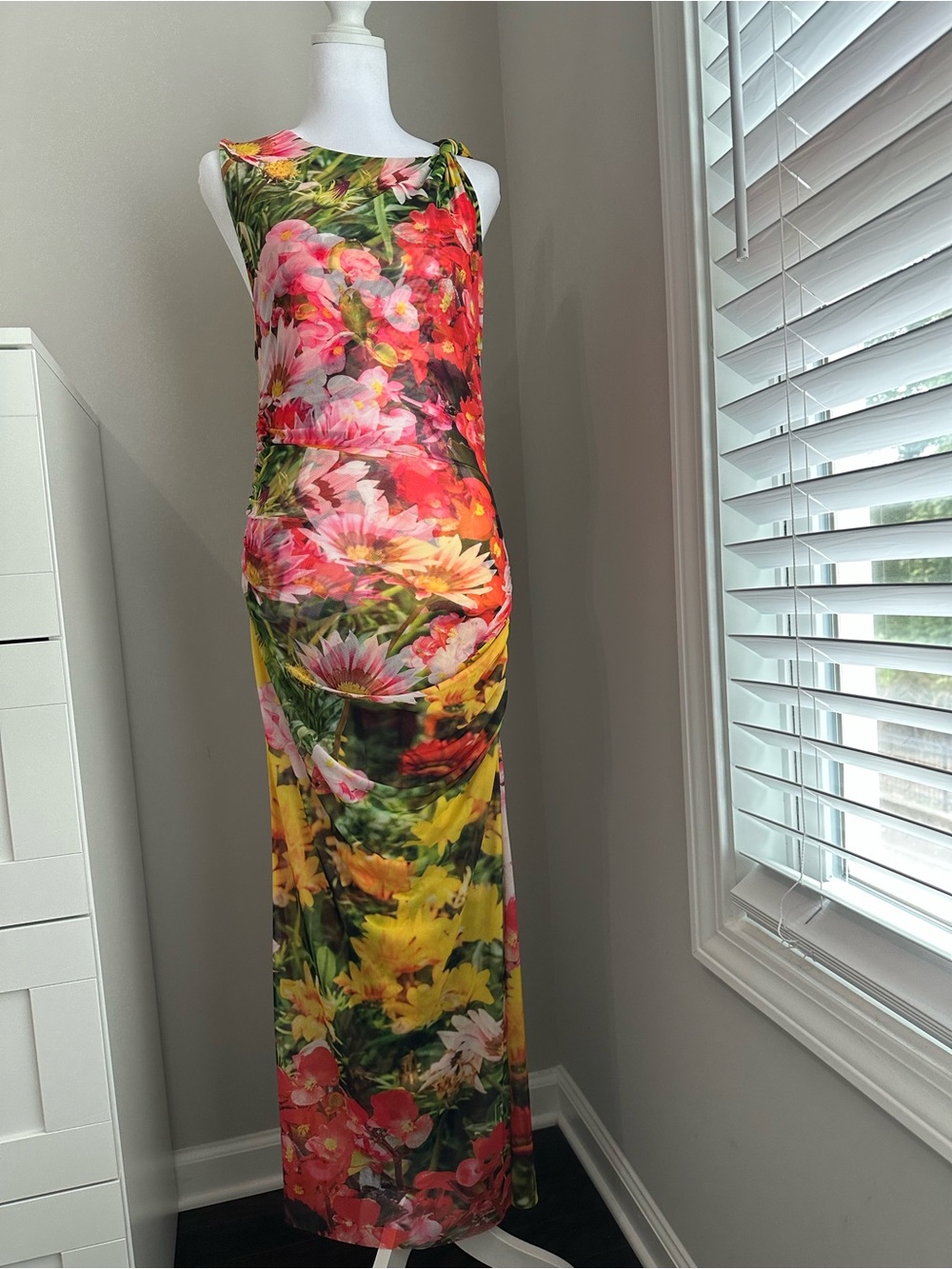 Zara Multicolor Floral Dress in Pink, Yellow and Green